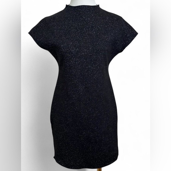 Zara - Black Sparkle Metallic Office Siren Goth Mockneck Dress - Large - Picture 1 of 8